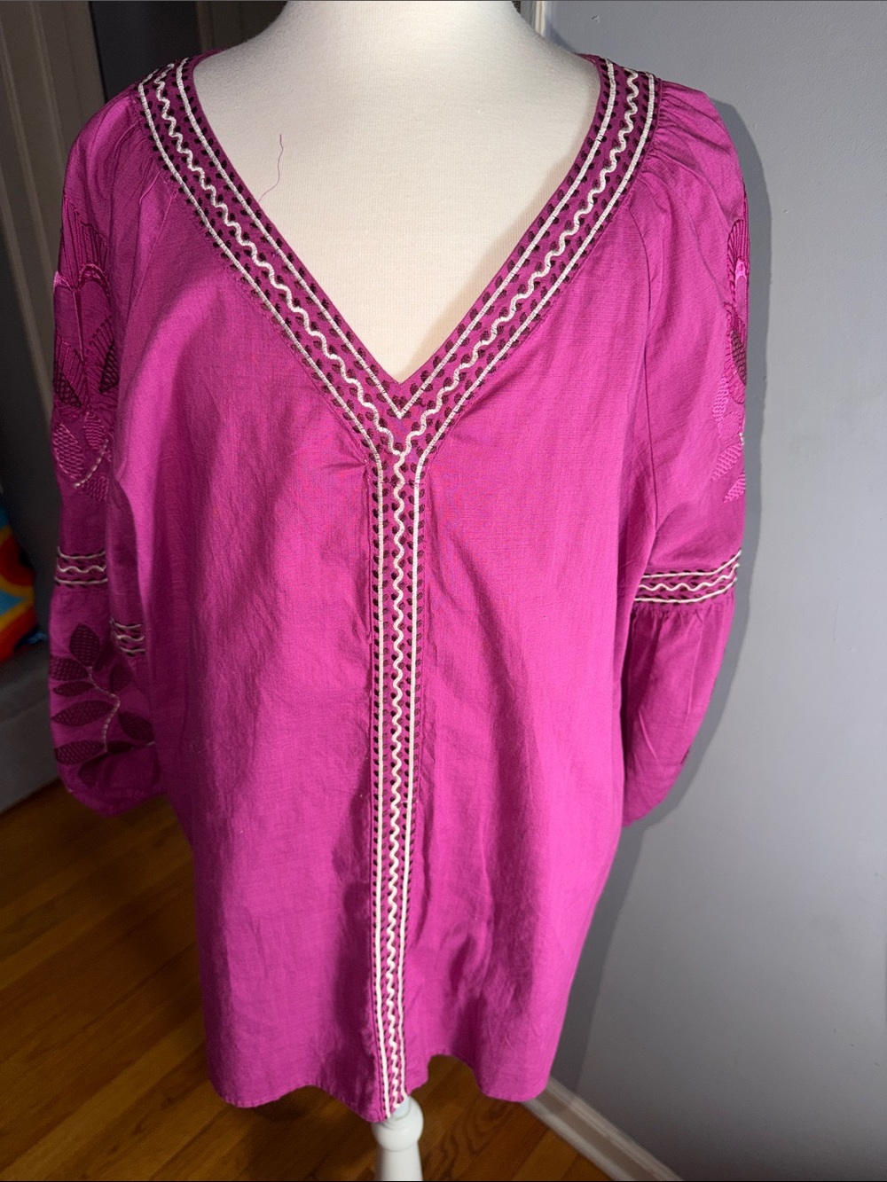 Charter Club Bright Fuchsia Embroidered V-Neck Tunic